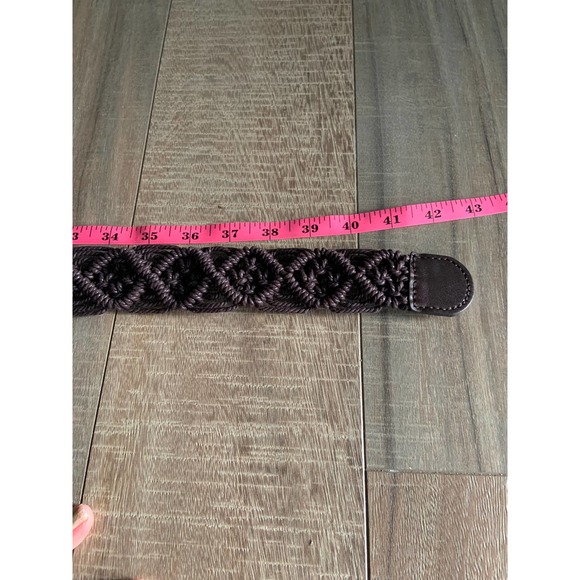 Womens Brown Leather Belt Handmade Macrame Knit - C14